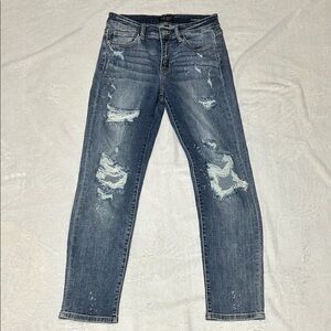 Judy Blue Distressed Boyfriend Jeans - Dark Blue - Size 9/29